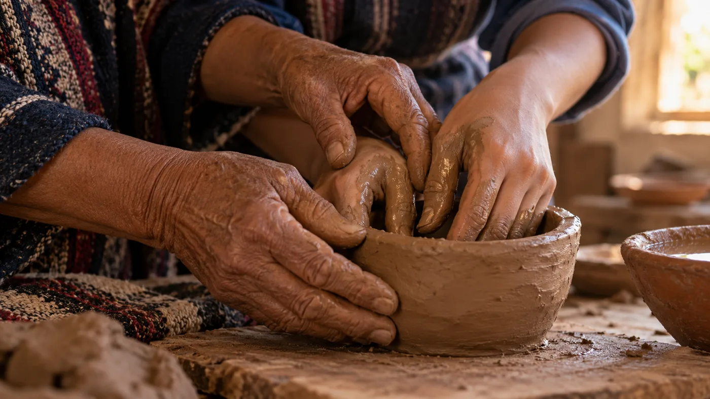 Manos de una ceramista trabajando la arcilla
